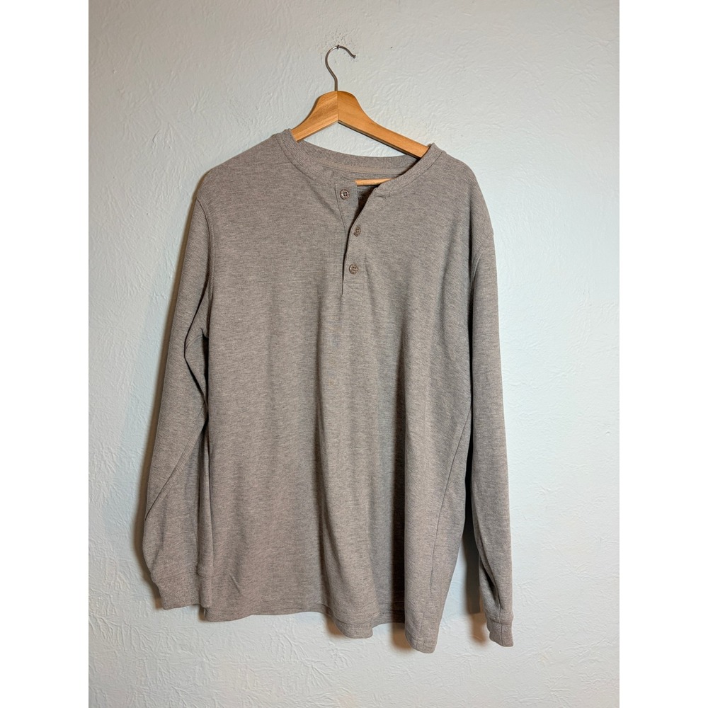 L.L.Bean Henley Shirt Large Tall Gray Cotton Knit Slim Fit Gorpcore Campcore